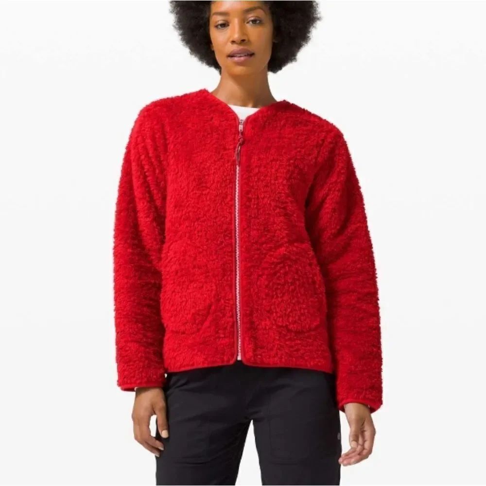 NWT Lululemon Oh So Sherpa Full Zip Jacket Dark Red Size 8
